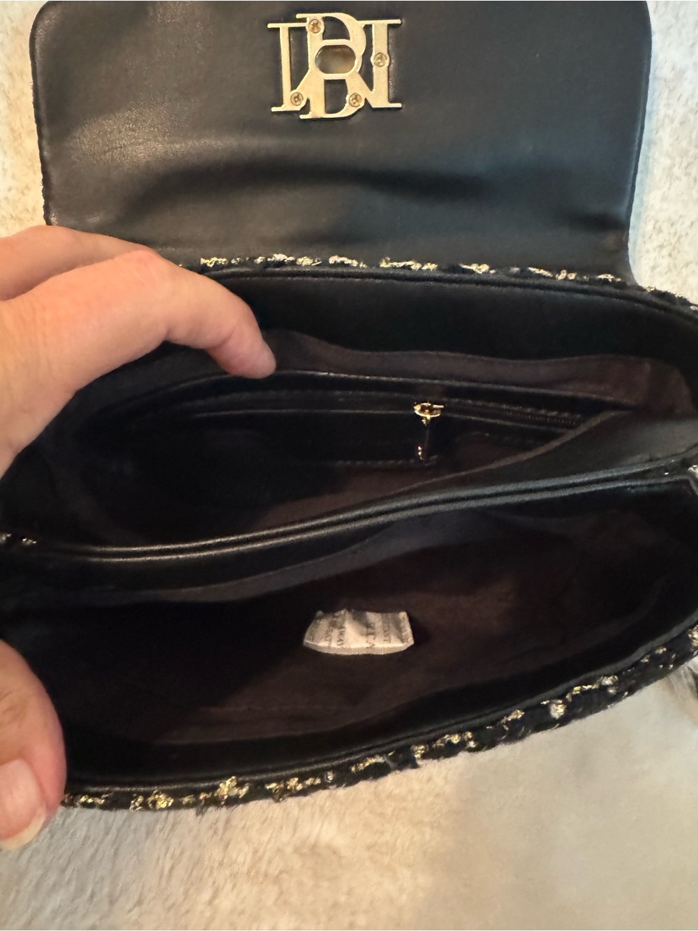 Badgley Mischka Black Tweed Chain Shoulder Bag with Gold Hardware - Picture 6 of 6